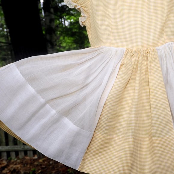 VTG 60's Kate Greenaway Girls Organza & Gold Gingham Party Church Dress Size 5 - Picture 5 of 12